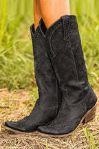 Cowboy Boots Studded Distressed Brown Women's Knee-High – Casual, Western