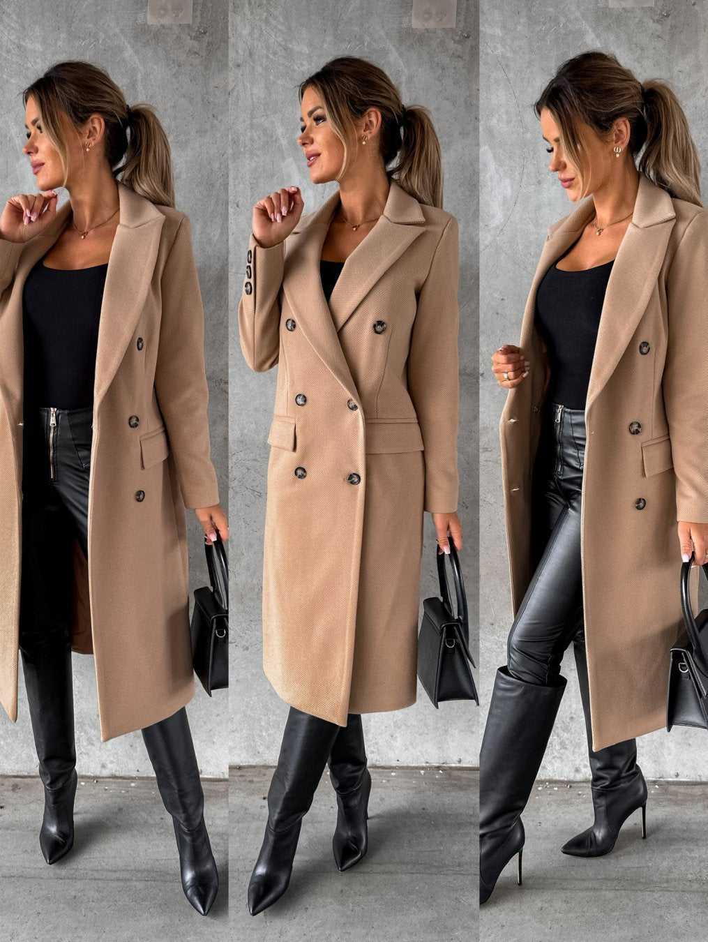 Double-Breasted Coat Longline Cream Women's – Office, Winter, Casual, Smart Everyday Wear