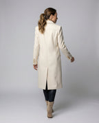 Double-Breasted Coat Longline Cream Women's – Office, Winter, Casual, Smart Everyday Wear