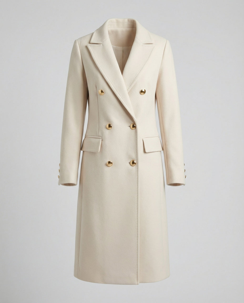 Double-Breasted Coat Longline Cream Women's – Office, Winter, Casual, Smart Everyday Wear