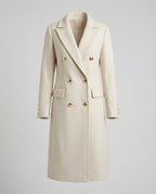 Double-Breasted Coat Longline Cream Women's – Office, Winter, Casual, Smart Everyday Wear