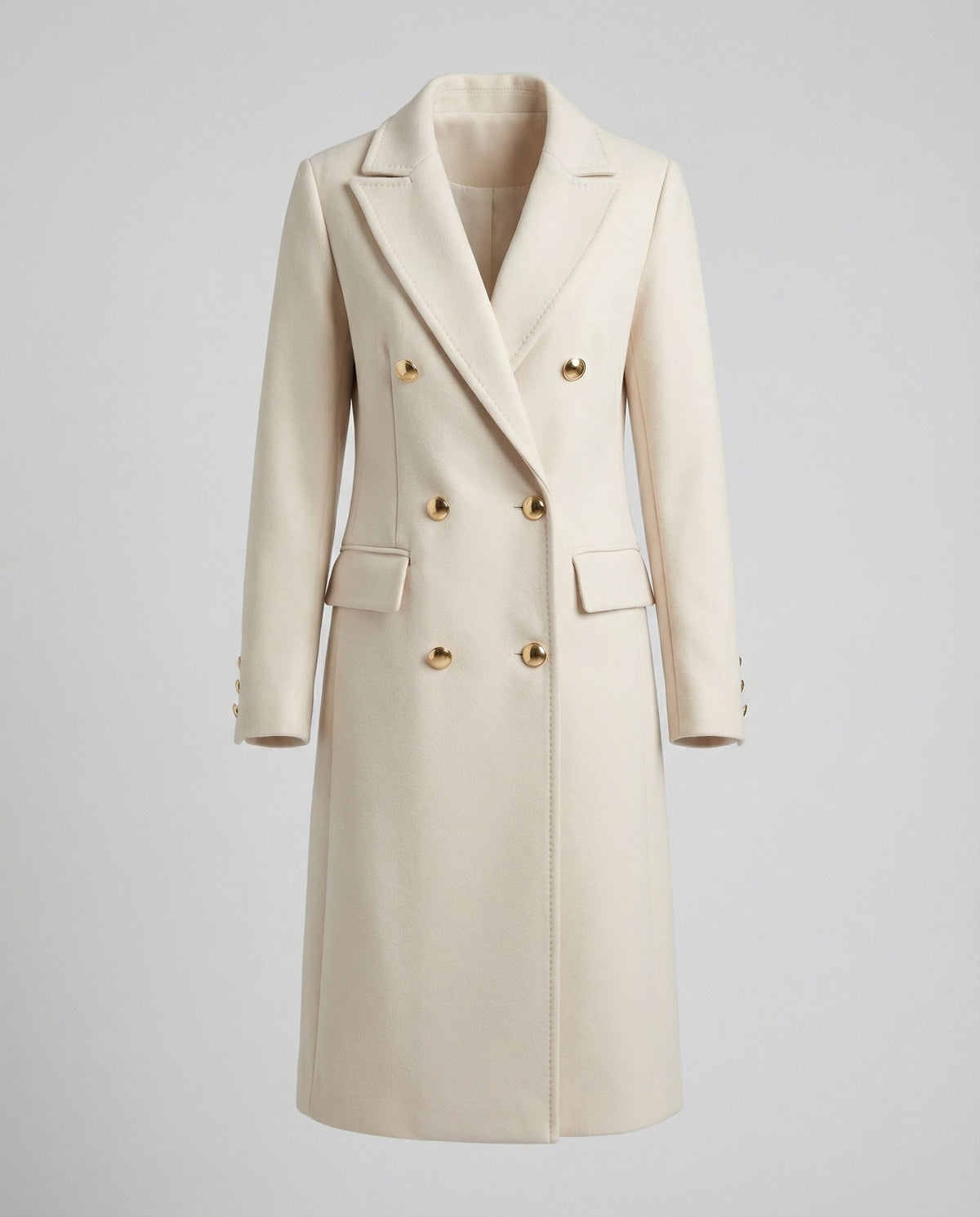 Double-Breasted Coat Longline Cream Women's – Office, Winter, Casual, Smart Everyday Wear