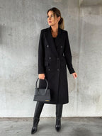 Double-Breasted Coat Longline Cream Women's – Office, Winter, Casual, Smart Everyday Wear