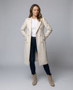 Double-Breasted Coat Longline Cream Women's – Office, Winter, Casual, Smart Everyday Wear