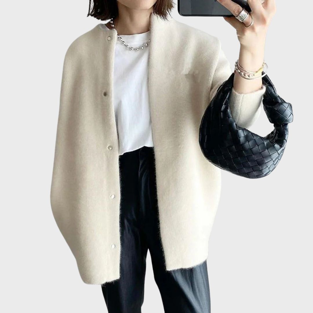 Knitted Cardigan Women's Cashmere Oversized Button Front Camel – Casual, Office