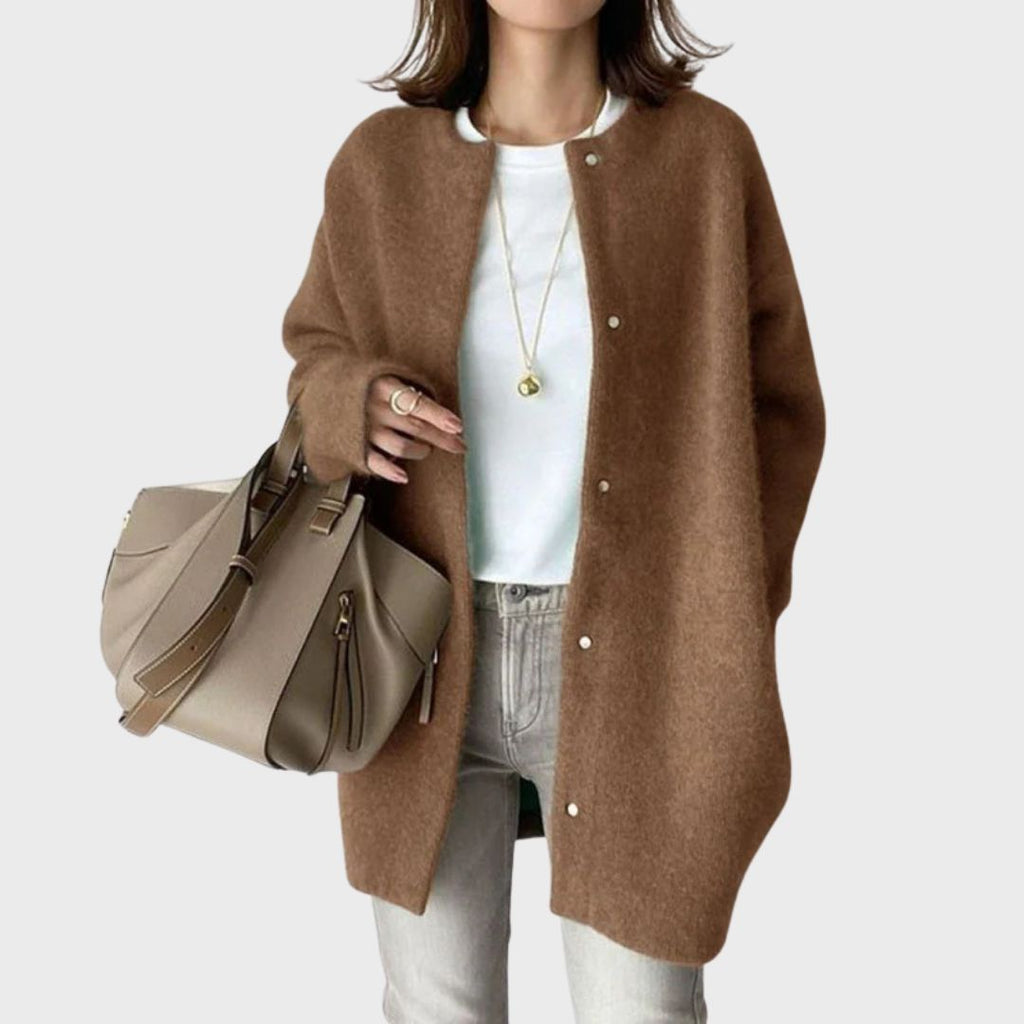Knitted Cardigan Women's Cashmere Oversized Button Front Camel – Casual, Office