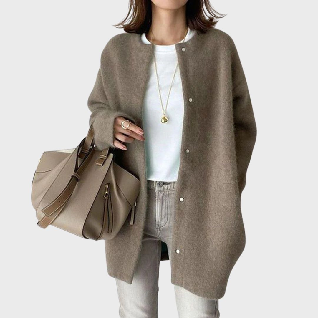 Knitted Cardigan Women's Cashmere Oversized Button Front Camel – Casual, Office