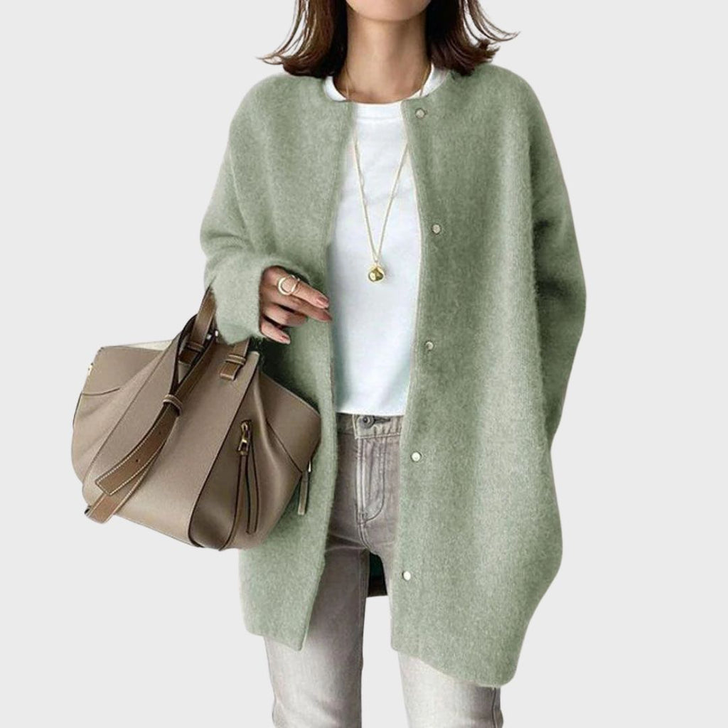 Knitted Cardigan Women's Cashmere Oversized Button Front Camel – Casual, Office
