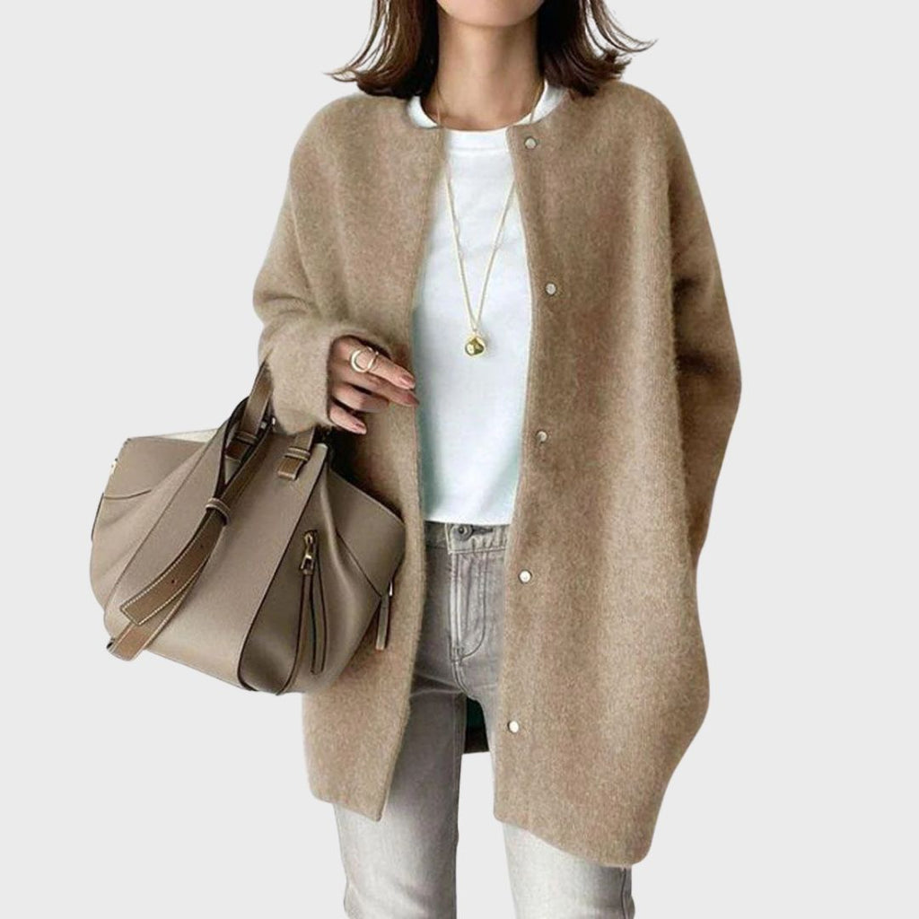Knitted Cardigan Women's Cashmere Oversized Button Front Camel – Casual, Office