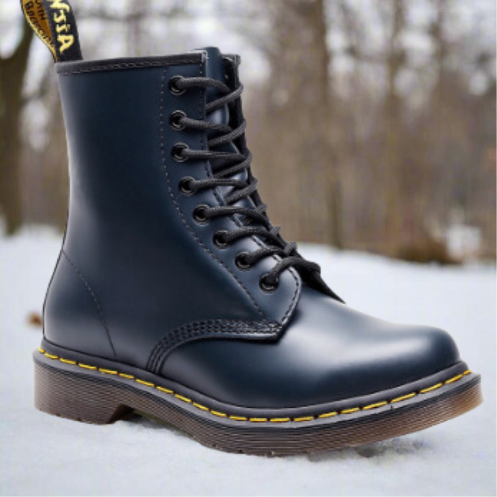 Lace-Up Ankle Boots Black Leather Unisex 8-Eye – Casual, Everyday Wear