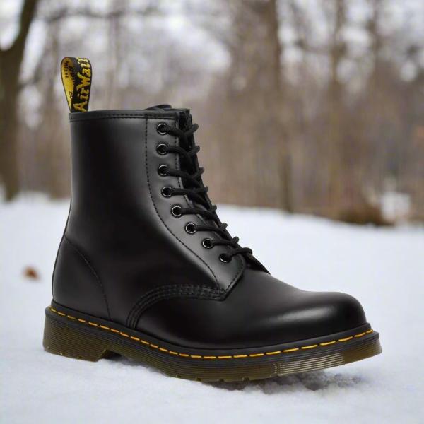 Lace-Up Ankle Boots Black Leather Unisex 8-Eye – Casual, Everyday Wear