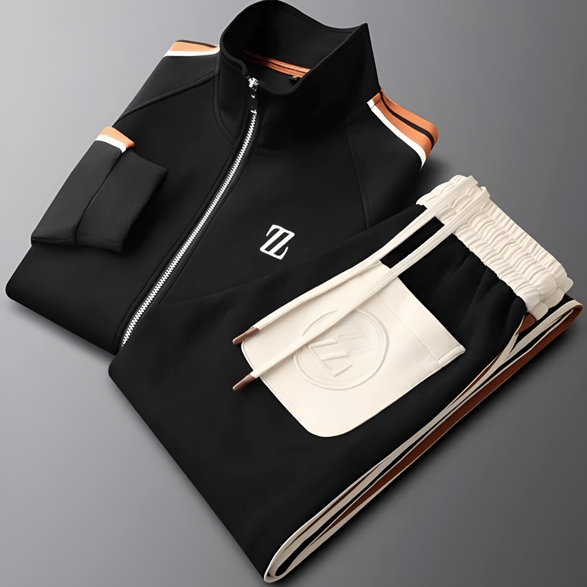 Men's Tracksuit Set Brown Side-Stripe Zip Jacket & Joggers – Casual, Gym, Everyday Sportswear Gift