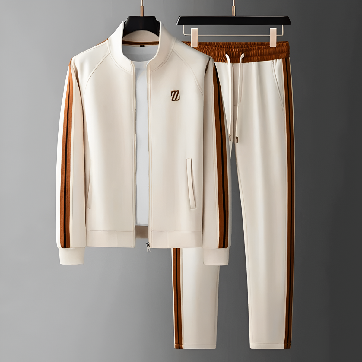 Men's Tracksuit Set Brown Side-Stripe Zip Jacket & Joggers – Casual, Gym, Everyday Sportswear Gift