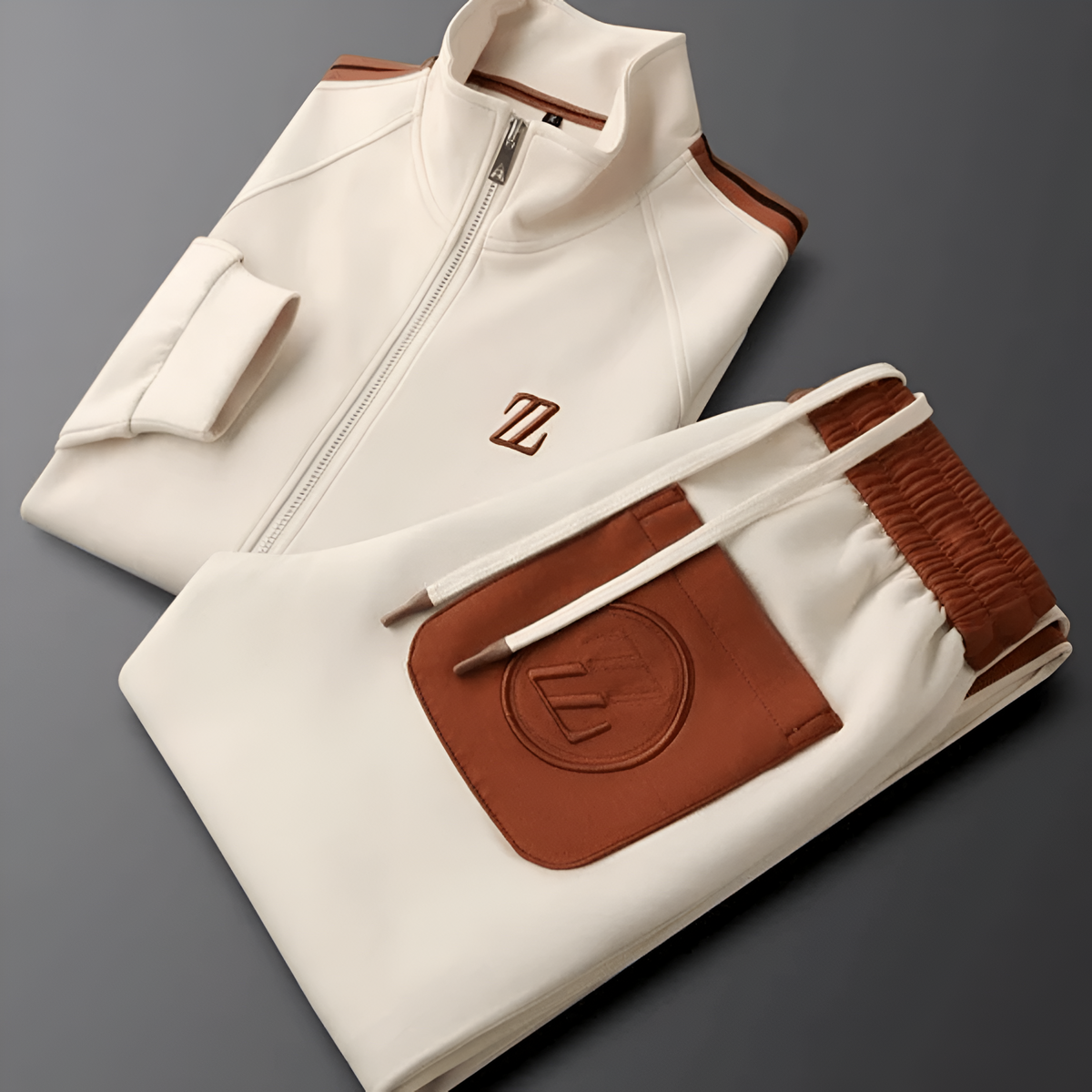 Men's Tracksuit Set Brown Side-Stripe Zip Jacket & Joggers – Casual, Gym, Everyday Sportswear Gift