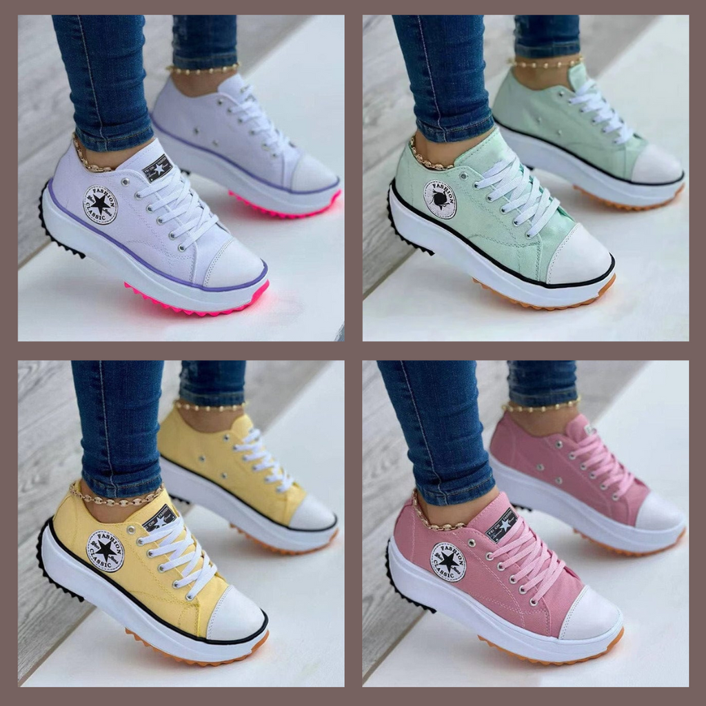 Platform Sneakers Canvas Lace-Up Women's Trainers Chunky Sole – Casual, Everyday