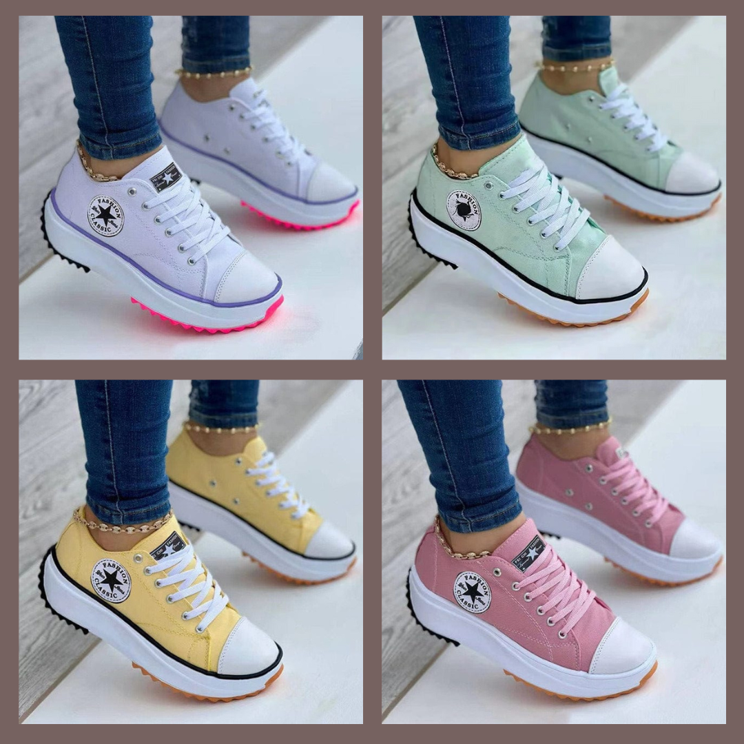 Platform Sneakers Canvas Lace-Up Women's Trainers Chunky Sole – Casual, Everyday