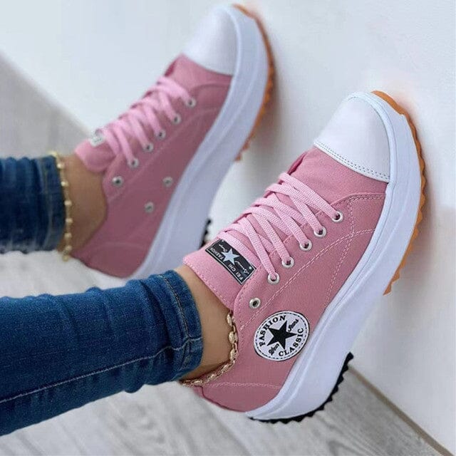 Platform Sneakers Canvas Lace-Up Women's Trainers Chunky Sole – Casual, Everyday