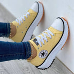 Platform Sneakers Canvas Lace-Up Women's Trainers Chunky Sole – Casual, Everyday