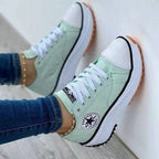 Platform Sneakers Canvas Lace-Up Women's Trainers Chunky Sole – Casual, Everyday