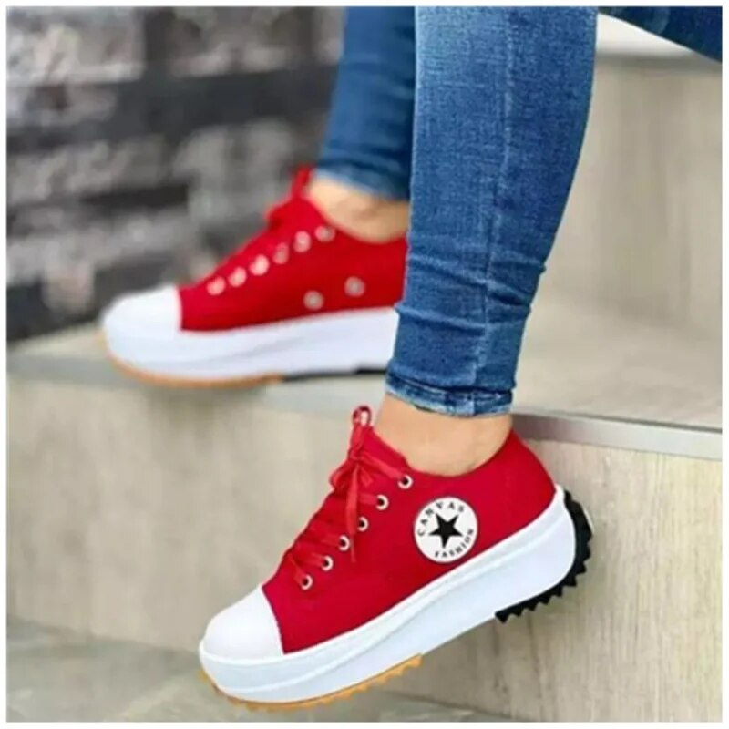 Platform Sneakers Canvas Lace-Up Women's Trainers Chunky Sole – Casual, Everyday