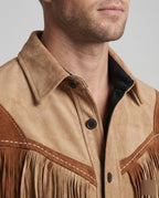 Suede Fringe Jacket Tan Men's Western Button Shirt – Casual, Cowboy Style