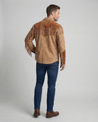 Suede Fringe Jacket Tan Men's Western Button Shirt – Casual, Cowboy Style