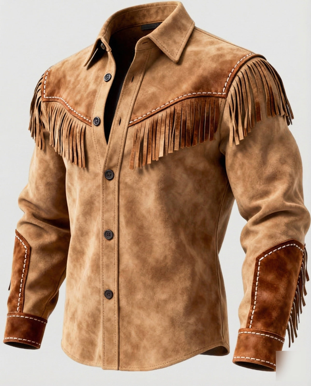 Suede Fringe Jacket Tan Men's Western Button Shirt – Casual, Cowboy Style