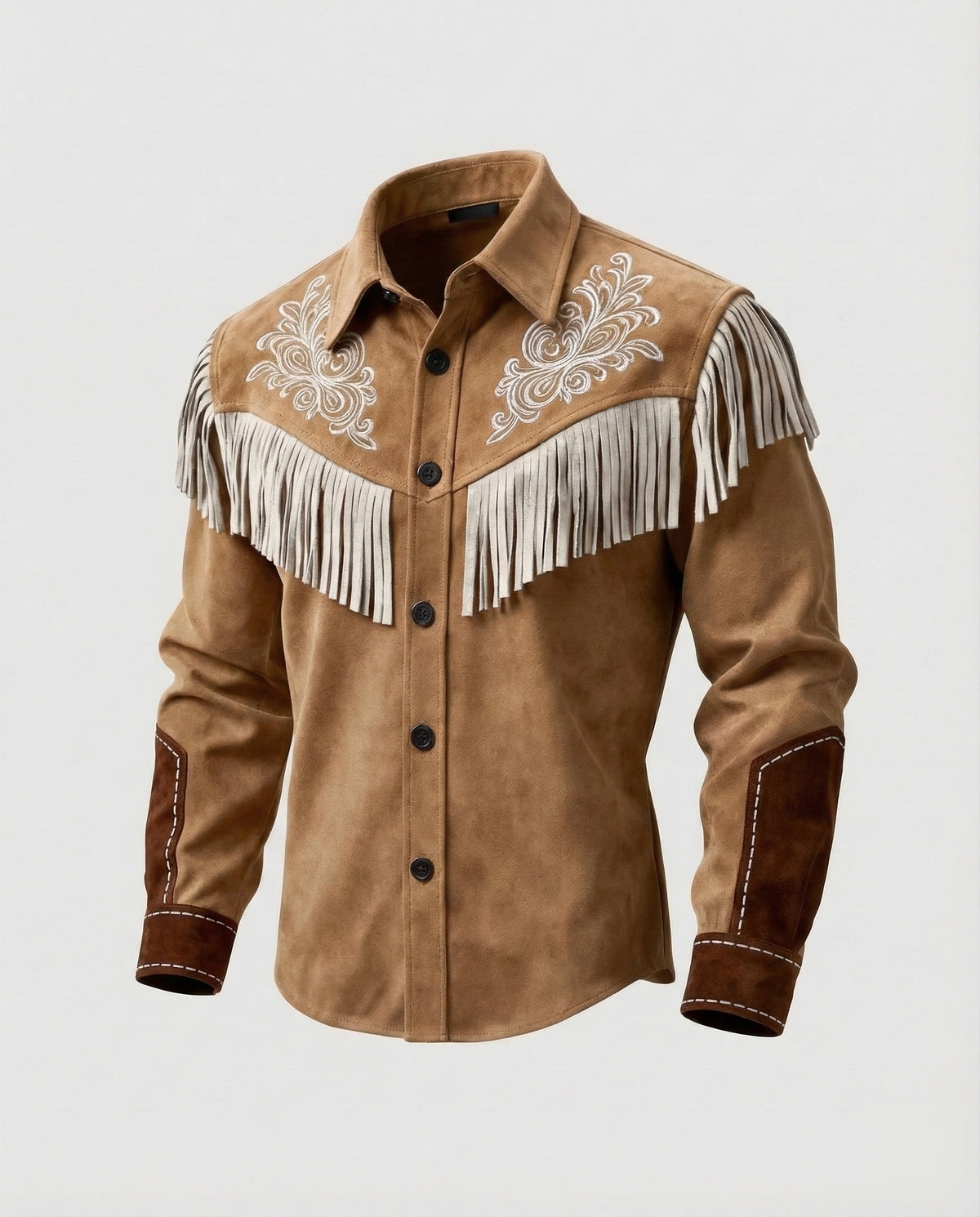 Suede Fringe Jacket Tan Men's Western Button Shirt – Casual, Cowboy Style