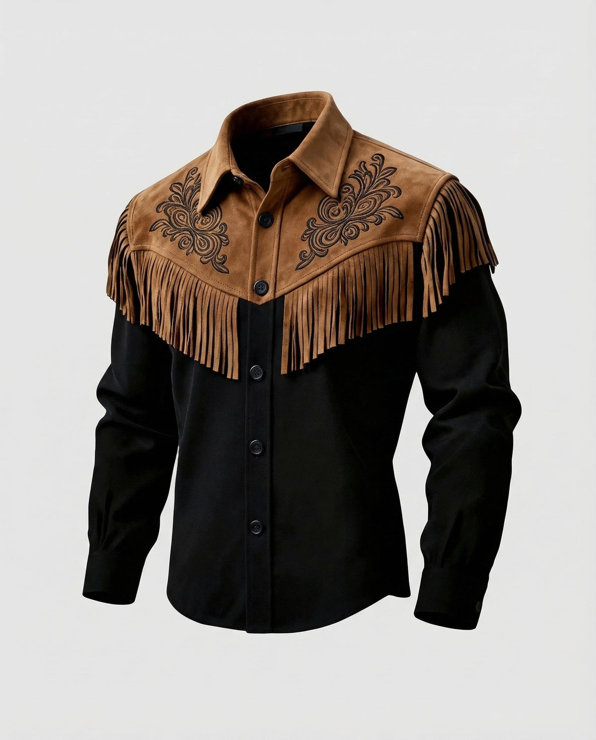 Suede Fringe Jacket Tan Men's Western Button Shirt – Casual, Cowboy Style