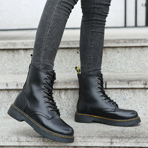 Ankle Boots Lace Up Leather Black Women's Rubber Sole – Casual, Office, Holiday, Everyday Wear