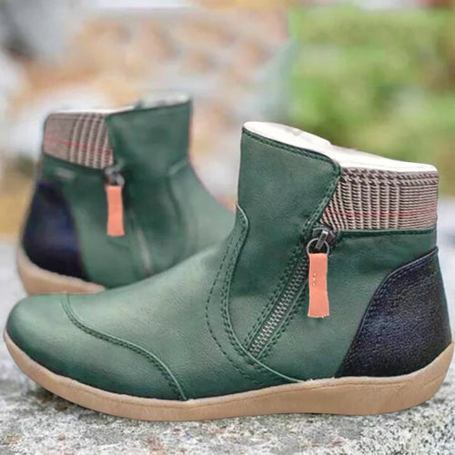 Ankle Boots Women's Leather Green Side Zip Arch Support – Casual, Office · Werune