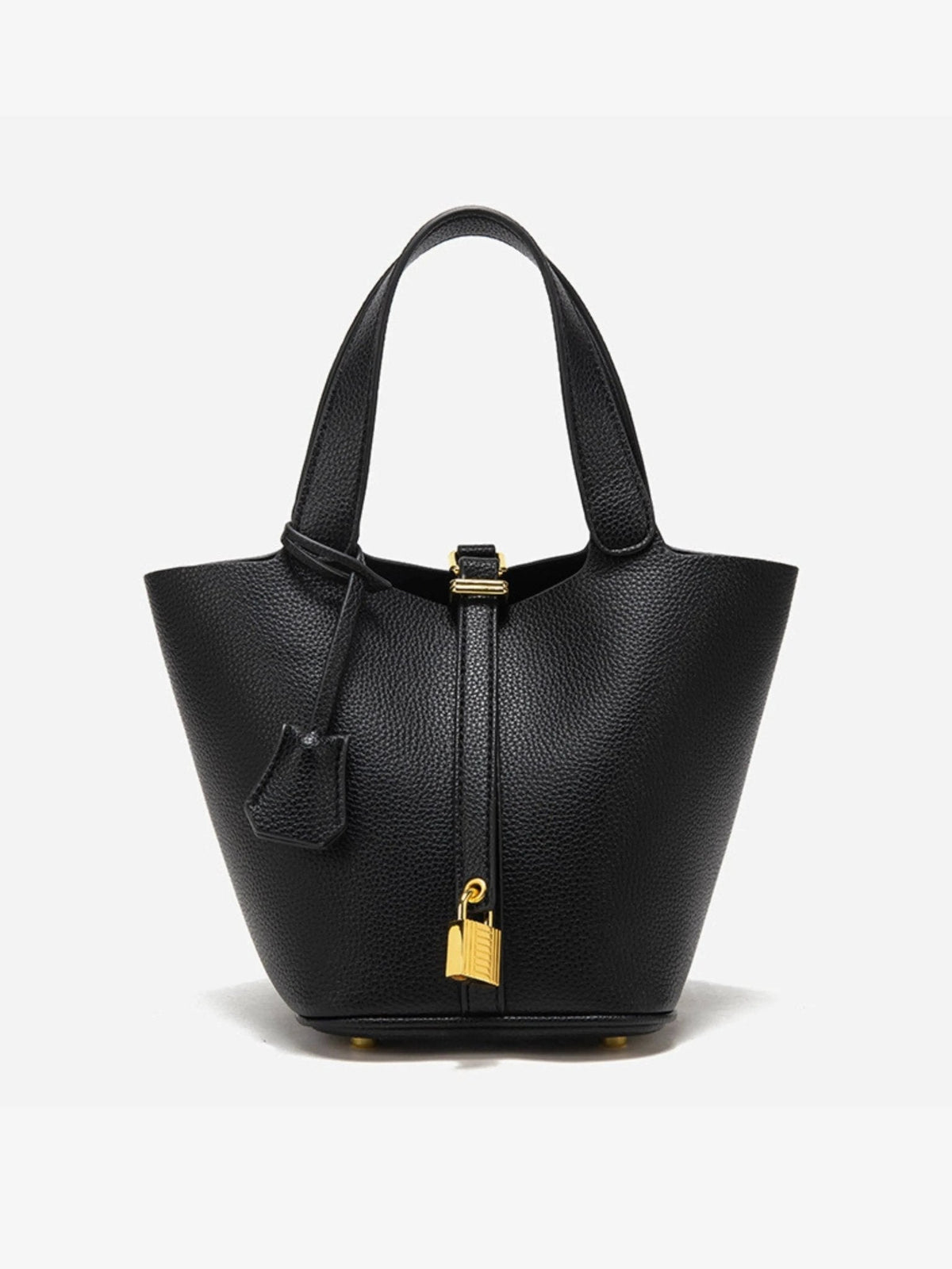 Bucket Bag Leather Black Women's with Padlock – Casual, Office, Gift, Everyday Handbag