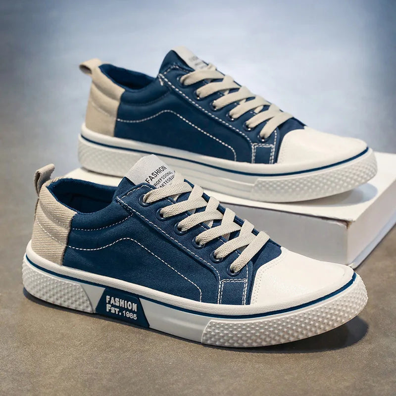 Canvas Sneakers Men's Blue Low-Top Lace-Up Trainers – Casual, Everyday Wear, Gift