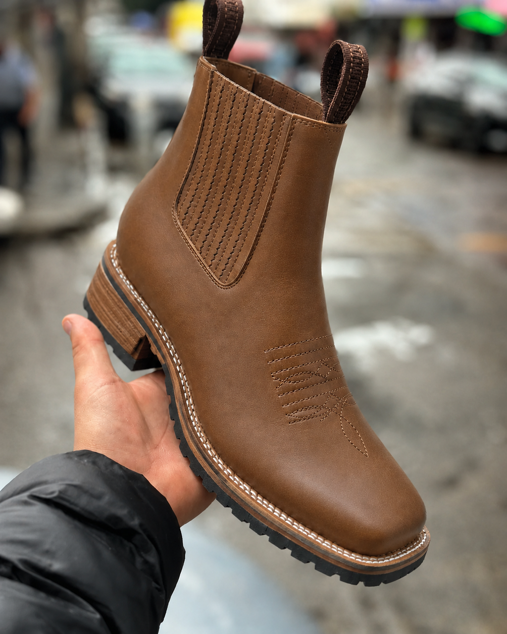 Chelsea Ankle Boots Brown Leather Men's Chunky Sole Slip-On – Casual, Office, Holiday, Gift