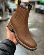 Chelsea Ankle Boots Brown Leather Men's Chunky Sole Slip-On – Casual, Office, Holiday, Gift