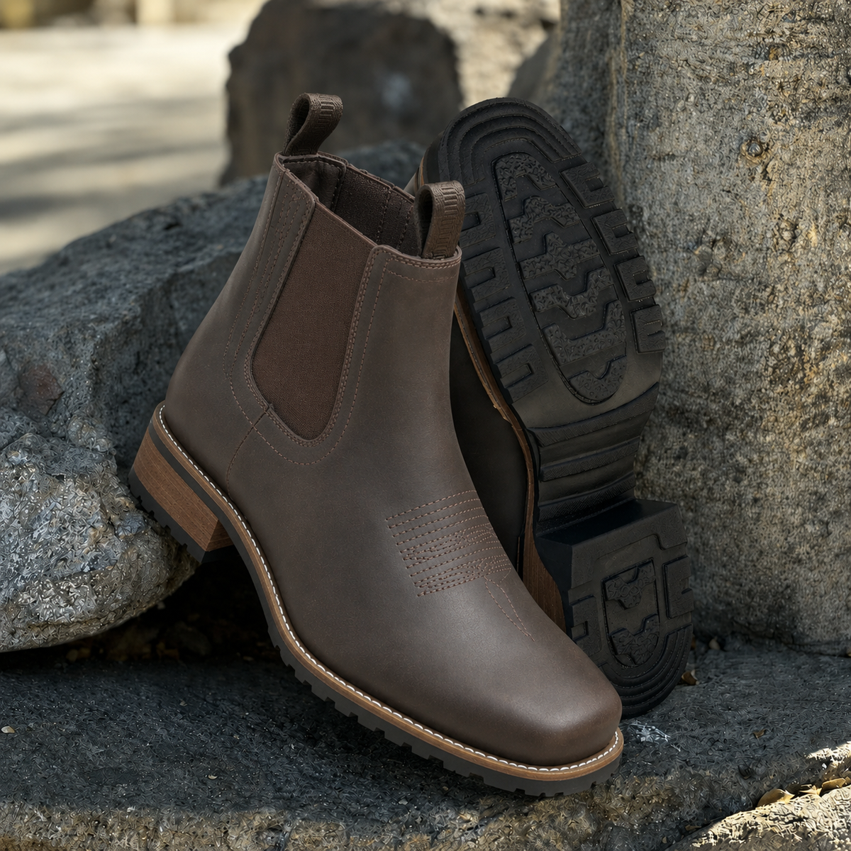 Chelsea Ankle Boots Brown Leather Men's Chunky Sole Slip-On – Casual, Office, Holiday, Gift
