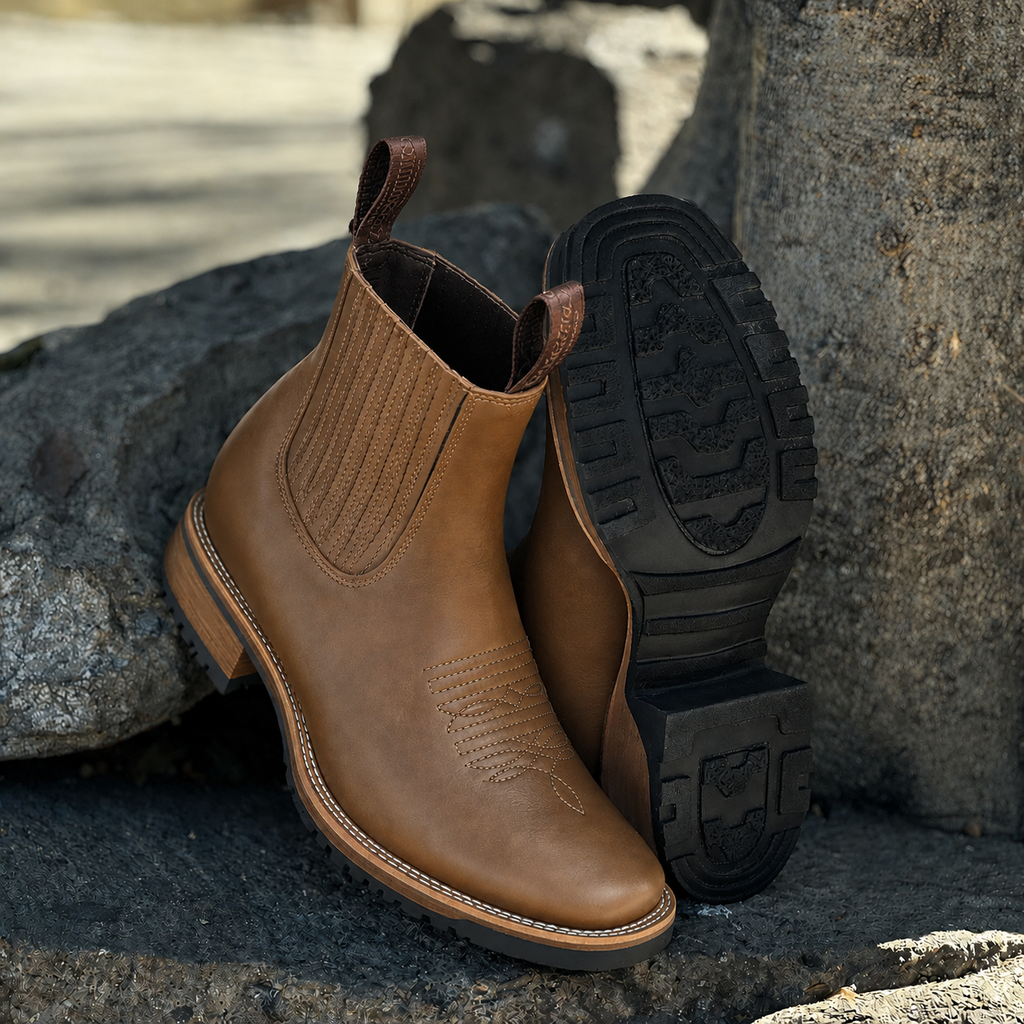 Chelsea Ankle Boots Brown Leather Men's Chunky Sole Slip-On – Casual, Office, Holiday, Gift