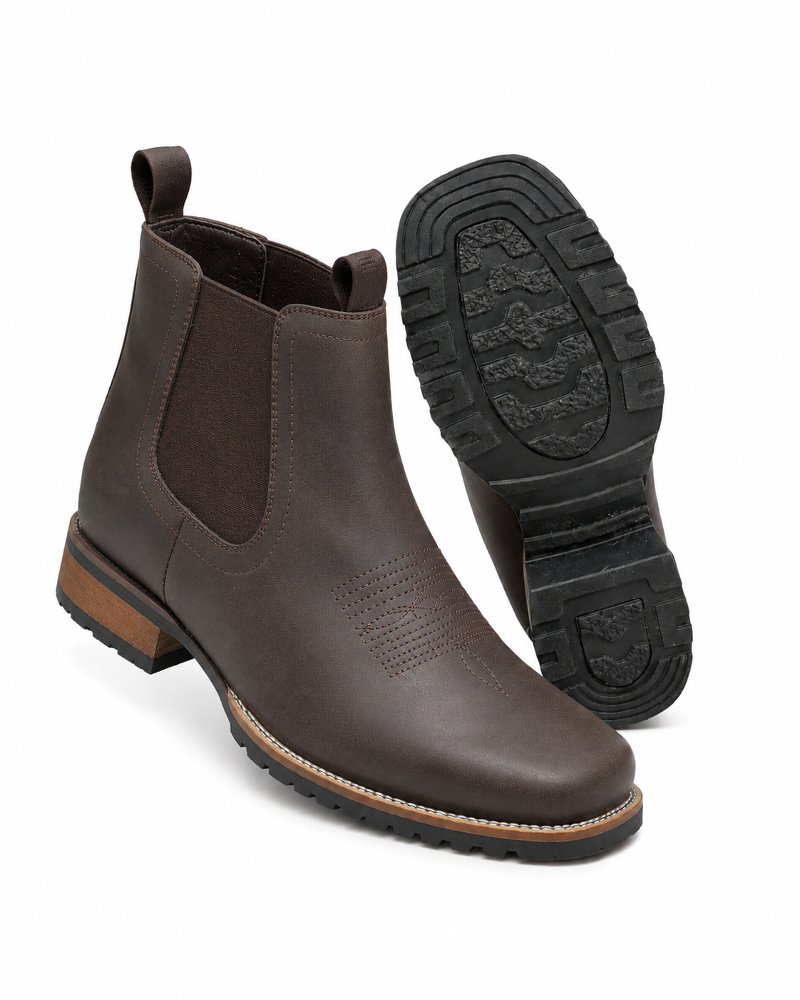 Chelsea Ankle Boots Brown Leather Men's Chunky Sole Slip-On – Casual, Office, Holiday, Gift