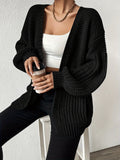Chunky Knit Cardigan Black Open Front Women's – Casual, Office, Holiday, Layering Everyday Wear