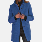 Coat Women's Longline Blue Stand Collar Single-Breasted – Casual, Office, Winter, Gift