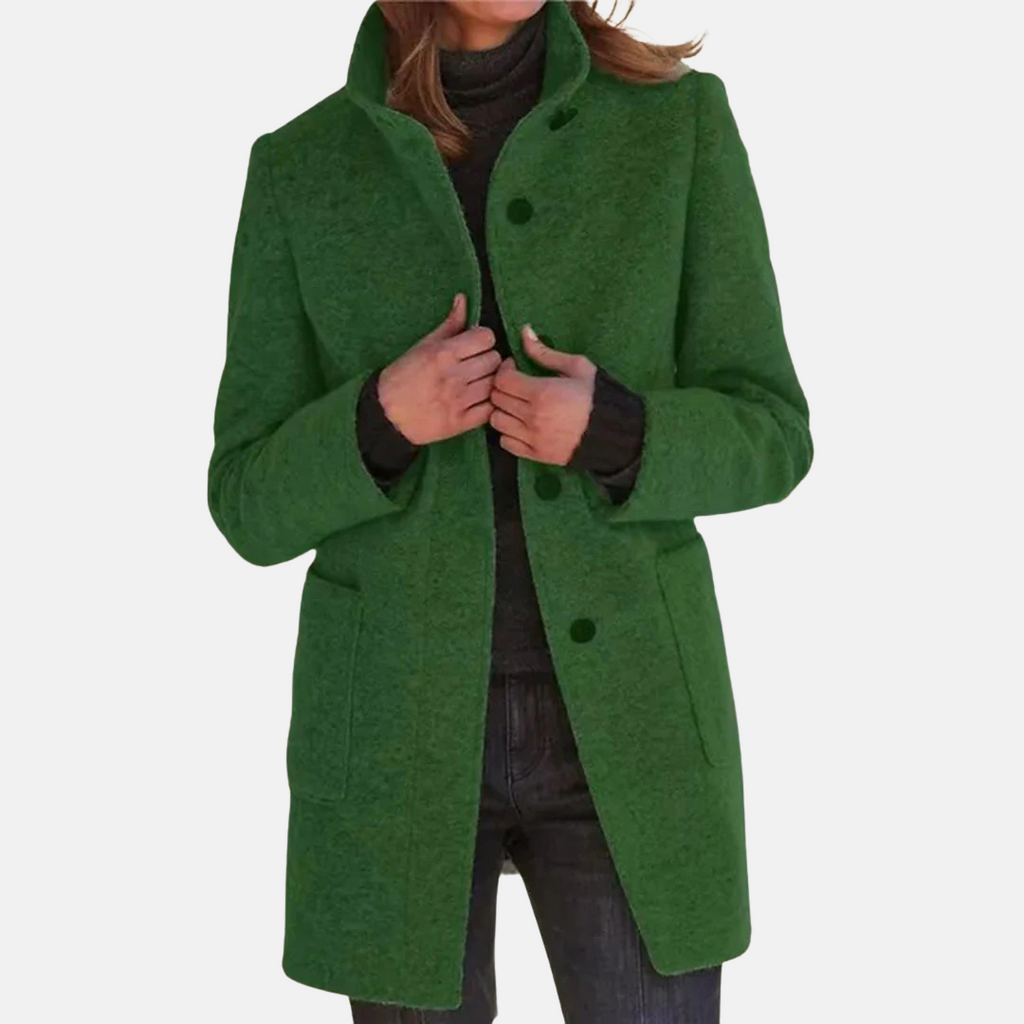 Coat Women's Longline Blue Stand Collar Single-Breasted – Casual, Office, Winter, Gift