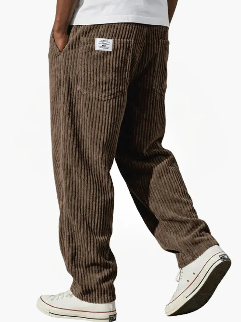 Corduroy Trousers Grey Men's Straight Leg – Casual, Everyday Wear with Back Pocket Comfort Fit