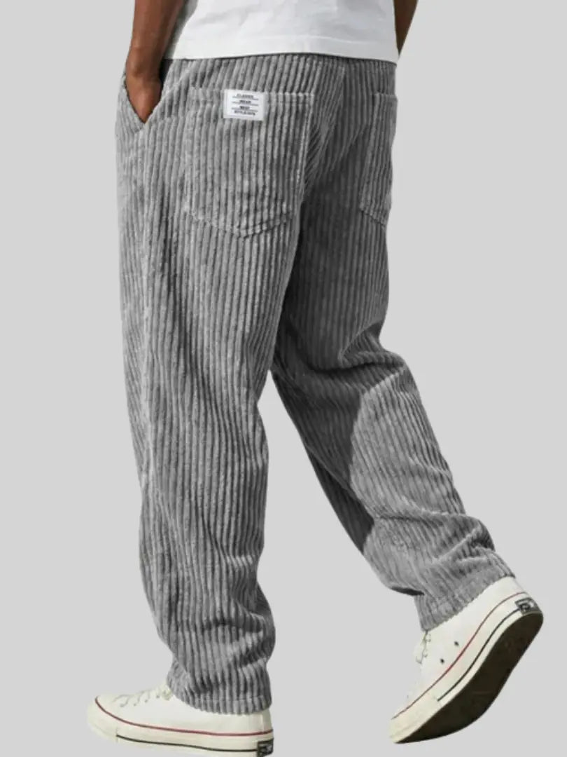 Corduroy Trousers Grey Men's Straight Leg – Casual, Everyday Wear with Back Pocket Comfort Fit