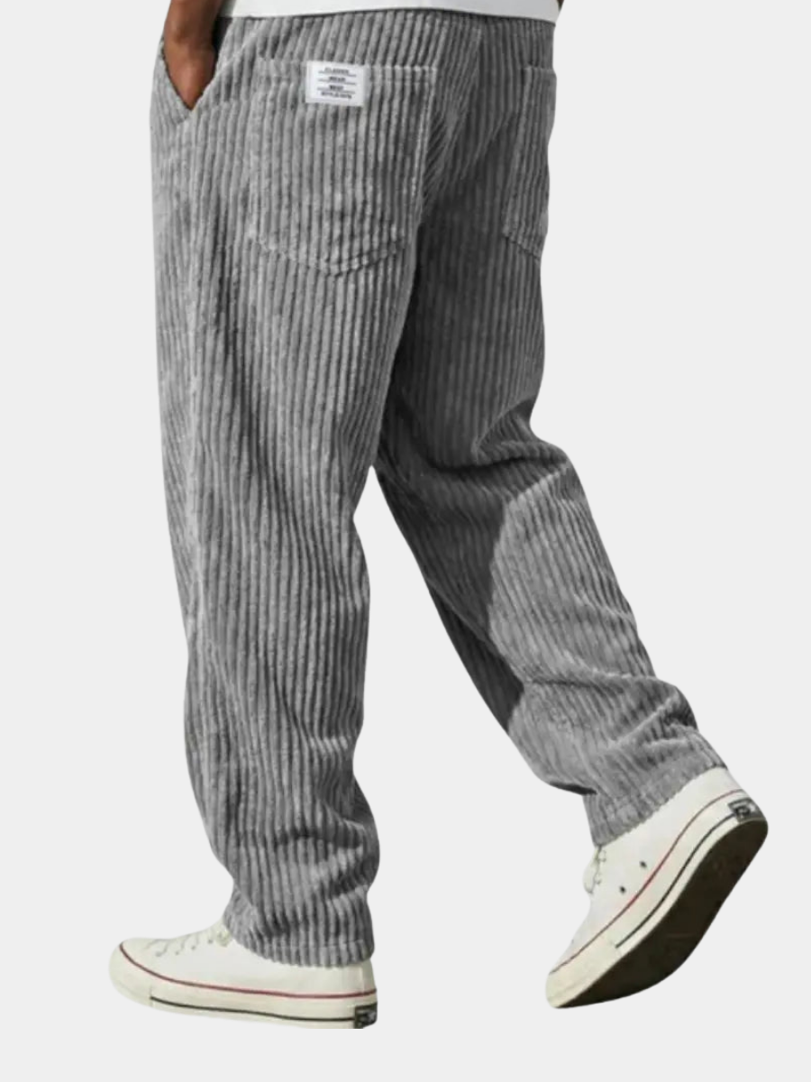 Corduroy Trousers Grey Men's Straight Leg – Casual, Everyday Wear with Back Pocket Comfort Fit