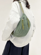 Crossbody Bum Bag Corduroy Green Women's Sling Waist Pack – Casual, Travel, Everyday, Gift
