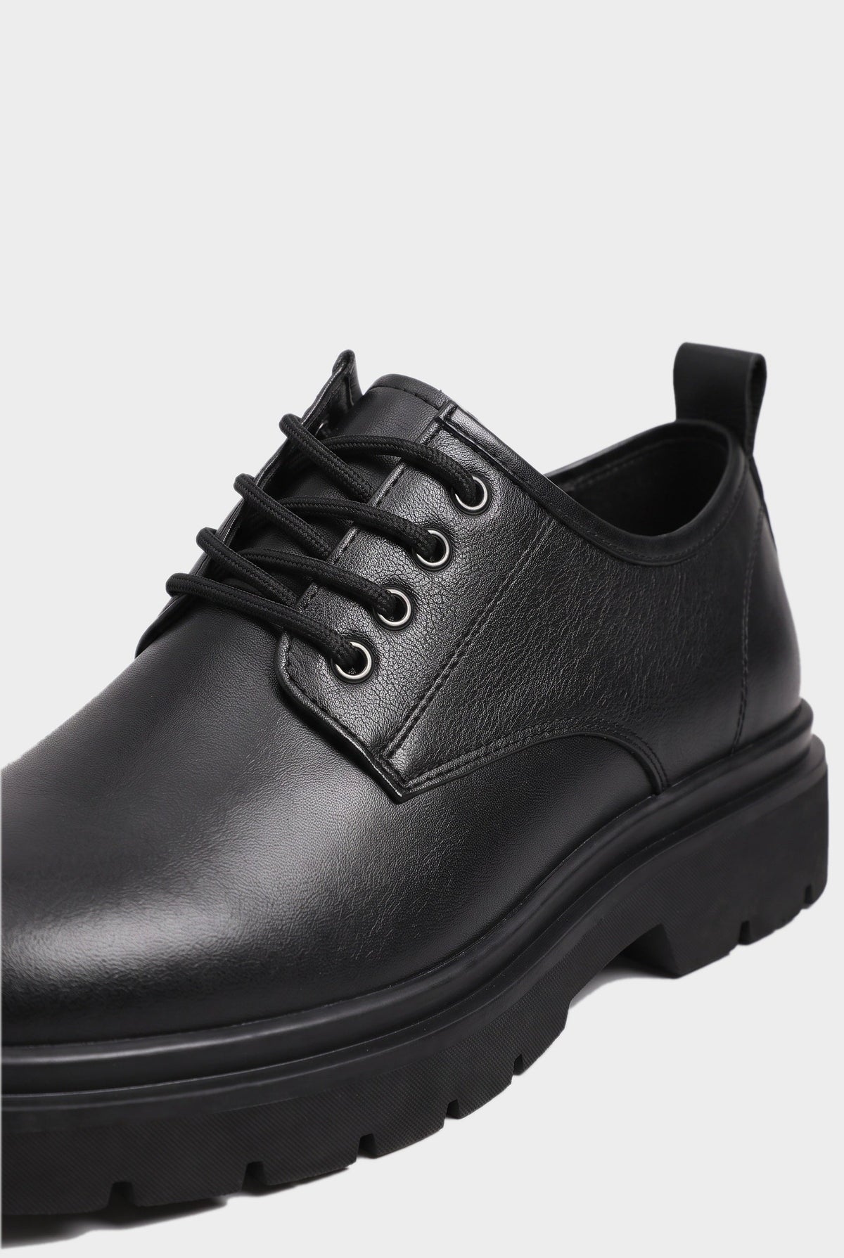 Derby Shoes Black Leather Men's Chunky Lug Sole Lace-Up – Office, Casual, Everyday, Gift