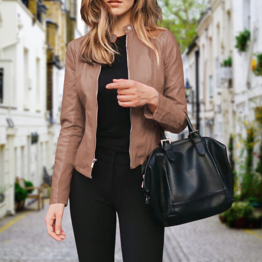 Faux Leather Biker Jacket Black Women's Slim Fit Zip-Front – Casual, Office, Holiday