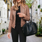 Faux Leather Biker Jacket Black Women's Slim Fit Zip-Front – Casual, Office, Holiday