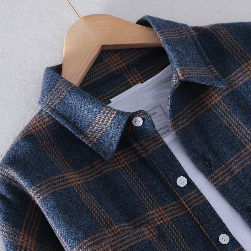 Flannel Shirt Navy Plaid Check Men's Long Sleeve Button-Down – Casual, Office, Holiday, Gift