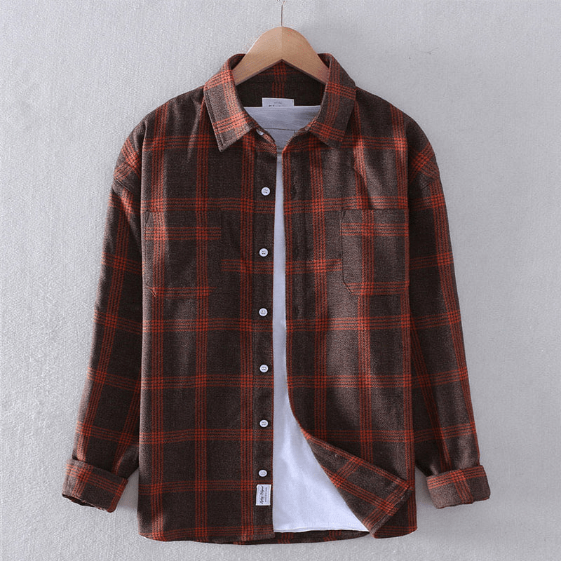 Flannel Shirt Navy Plaid Check Men's Long Sleeve Button-Down – Casual, Office, Holiday, Gift